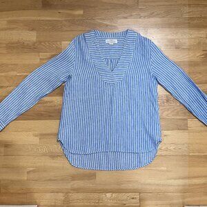 Birds of Paradis by Trovata Striped 100% Linen Top Size Medium
